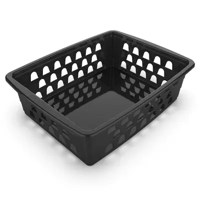 CESTO ORGANIZADOR DE PLASTICO RETANGULAR VAZADO COM ALCA PRETO 20X15X6,5CM
