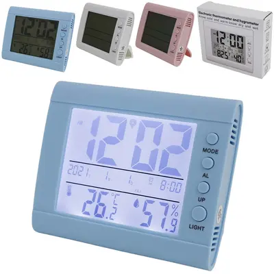 RELOGIO DE MESA / DESPERTADOR DIGITAL RETANGULAR COM TERMOMETRO + CALENDARIO 10,9X9,3X2,5CM
