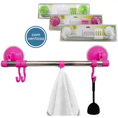 CABIDE GANCHO DE PLASTICO MODULAVEL COM 4 GANCHOS + VENTOSA DE PRESSAO COLORS 36CM