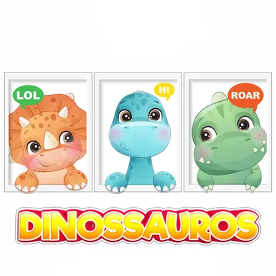 QUADRO DECORATIVO 58,5X36CM DE MADEIRA MDF DINOSSAUROS COM 4 PECAS