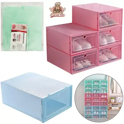 CAIXA ORGANIZADOR PARA SAPATOS / SAPATEIRA DE PLASTICO RETANGULAR EMPILHAVEL COM TAMPA 33X23X14CM