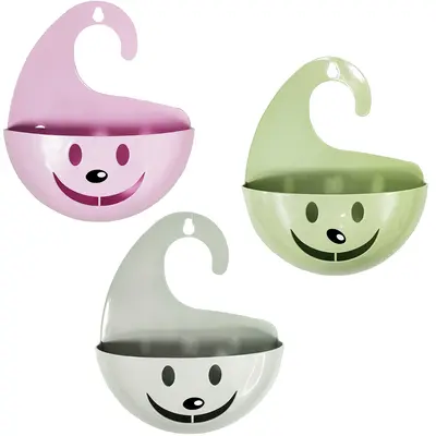 CESTO ORGANIZADOR DE PLASTICO CARINHA FELIZ COM ALCA PENDURAR 23X19,5X6CM