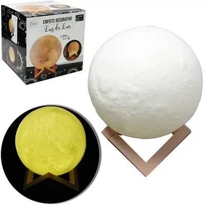 ABAJUR LUMINARIA LUA DE LED CUPULA E BASE DE PLASTICO A BATERIA 15X10CM DE Ø
