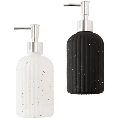 PORTA SABONETE LIQUIDO DE VIDRO REDONDO PRETO/BRANCO 400ML