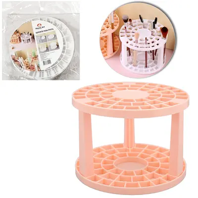 SUPORTE ORGANIZADOR PARA PINCEL MAKE / MAQUIAGEM DE PLASTICO REDONDO 49 CAVIDADES 10X14,5CM DE Ø