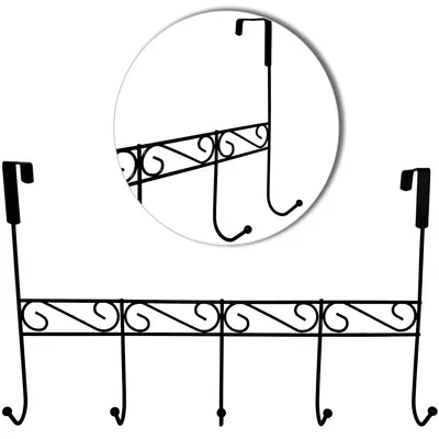 CABIDE GANCHO ARAMADO PARA PORTA COM 5 GANCHOS BLACK 39X25X10CM