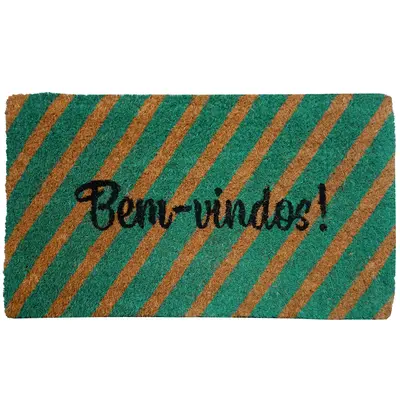 TAPETE CAPACHO DE PISO DE FIBRA RETANGULAR EMBORRACHADO LISTRAS BEM VINDO 60X33CM