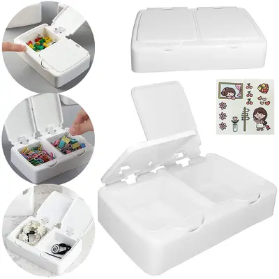 CAIXA ORGANIZADOR DE PLASTICO RETANGULAR 2 DIVISORIAS + TAMPA E ADESIVO 14,5X9,5X3CM