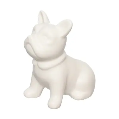 ENFEITE CACHORRO BULLDOG SENTADO DE PORCELANA BRANCO 10X10X6CM