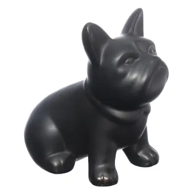 ENFEITE CACHORRO BULLDOG SENTADO DE PORCELANA PRETO 12,5X12X7,5CM
