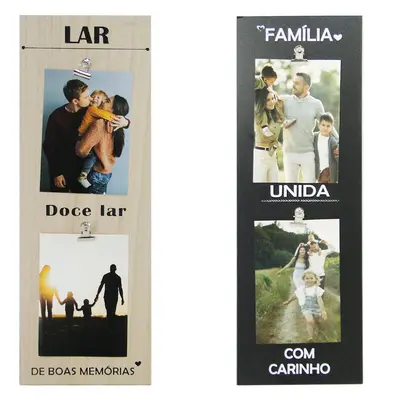 PORTA RETRATO / MURAL COM MOLDURA DE MADEIRA COM CLIP DE METAL FRASES PARA 2 FOTOS 10X15