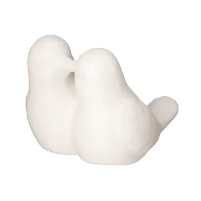 ENFEITE PASSARO CASAL BEIJO DE PORCELANA BRANCO 7X6X5,5CM