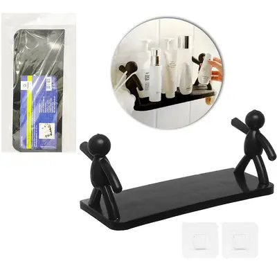 PRATELEIRA RETANGULAR DE PLASTICO BUDDY LISA AUTOADESIVO PRETO 32X14X14CM