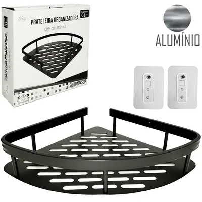 CANTONEIRA DE ALUMINIO TRIANGULAR COM AUTOADESIVO BLACK 27,5X21X5CM