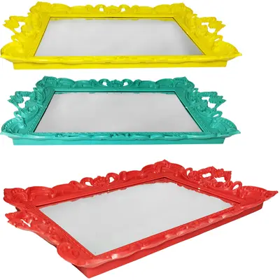 BANDEJA DE PLASTICO COM ESPELHO RETANGULAR MOLDURA COLONIAL E ALCA 41X26CM