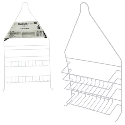 PORTA SHAMPOO ARAMADO COM 2 GANCHOS BRANCO 46X24X8CM