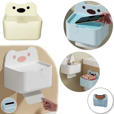 SUPORTE PORTA PAPEL HIGIENICO DE PAREDE DE PLASTICO COM TAMPA PRATELEIRA + AUTOADESIVO