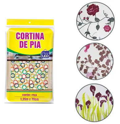 CORTINA DE PIA DE PLASTICO PE ESTAMPAS SORTIDAS 135X70CM