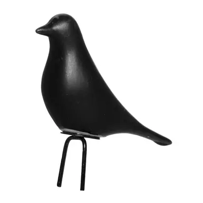 ENFEITE PASSARO DE PORCELANA PRETO COM PE DE METAL 11X9X3,6CM