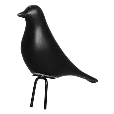 ENFEITE PASSARO DE PORCELANA PRETO COM PE DE METAL 13X9,5X4,5CM