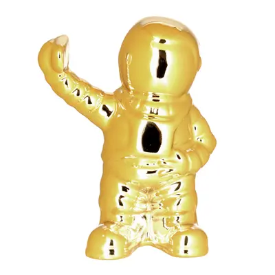 ENFEITE ASTRONAUTA BRACO ESTICADO DE PORCELANA METALIZADO DOURADO 10X7X4,5CM