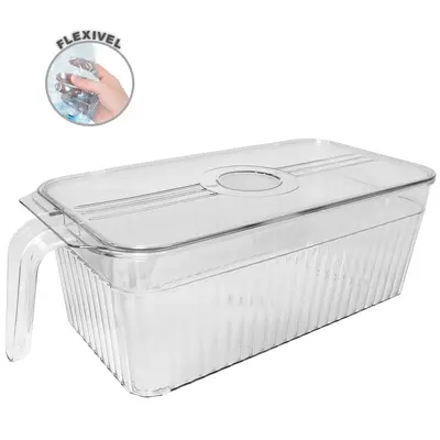 CESTO ORGANIZADOR DE PLASTICO PET FLEXIVEL RETANG MULTIUSO COM TAMPA E ALCA 28,5X14,5X10CM
