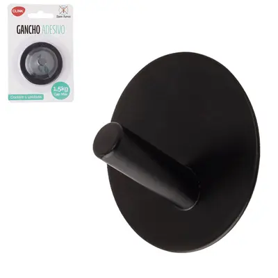 CABIDE GANCHO DE METAL REDONDO AUTOADESIVO PRETO 3X5,2CM DE Ø