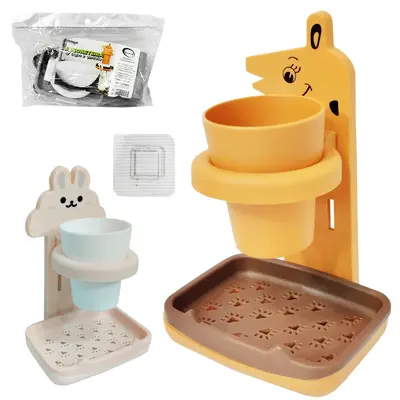 SABONETEIRA COM COPO PORTA ESCOVA DENTAL PAREDE PLASTICO BICHINHO + 2 GANCHOS E AUTOADESIVO 24,1X11,4X10,3CM