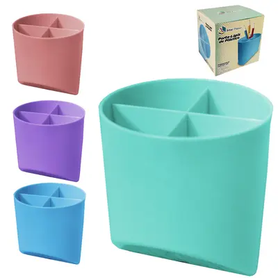ORGANIZADOR DE MESA / PORTA CANETA / LAPIS DE PLASTICO REDONDO COM 4 CAVIDADES INTER PAPER 10X9,8X8CM DE Ø
