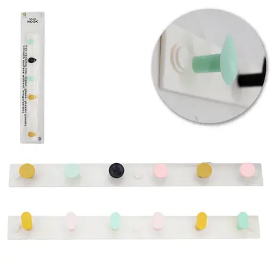 CABIDE GANCHO DE PLASTICO RETANGULAR COM 6 GANCHOS AUTOADESIVO 38X3,5X2,5CM