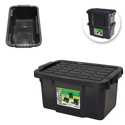 CAIXA ORGANIZADOR CONTAINER DE PLASTICO RETANGULAR EMPILHAVEL PRETO COM TAMPA + ALCA 15L 42X28X21,5CM