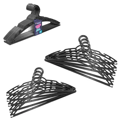 CABIDE ROUPA DE PLASTICO COM CAVA PRETO COM 10 PECAS 40X16CM 6MM