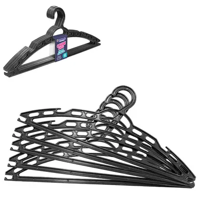 CABIDE ROUPA DE PLASTICO COM CAVA PRETO COM 5 PECAS 40X16CM 6MM