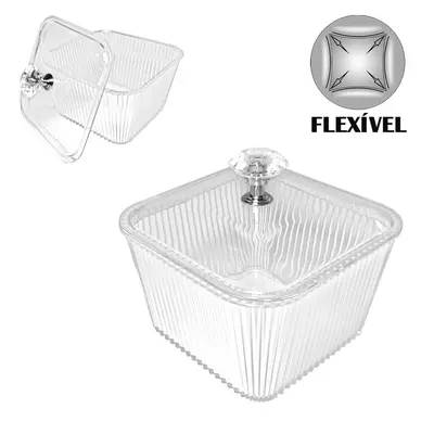 CAIXA ORGANIZADOR DE PLASTICO PET FLEXIVEL QUADRADO COM TAMPA 9,5X8CM