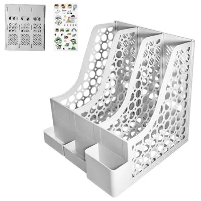 ORGANIZADOR DE MESA DE ESCRITORIO DE PLASTICO COM 6 DIVISORIAS + ADESIVO 32X31X25CM