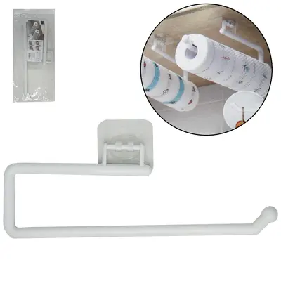 SUPORTE PORTA PAPEL TOALHA MULTIUSO DE PLASTICO COM AUTOADESIVO 28,5X10CM