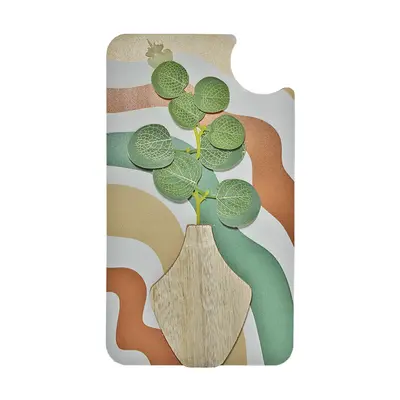 ENFEITE DE MESA PLACA DE MADEIRA MDF COM VASO DE FLOR PERMANENTE 23,5X13CM