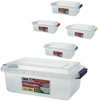 CAIXA ORGANIZADOR CONTAINER DE PLASTICO RETANGULAR COM TRAVA COLORS 5L 12X34,5CM