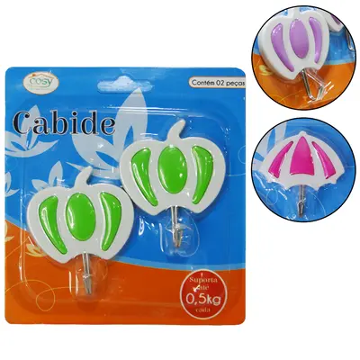 CABIDE GANCHO DE METAL SORTIDOS AUTOADESIVO COM 2 PECAS 7,7X6,5CM NA CARTELA