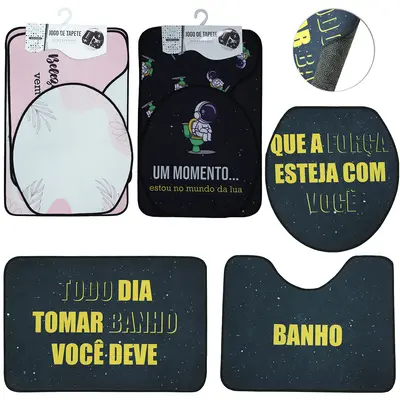JOGO DE TAPETE PARA BANHEIRO ANTIDERRAPANTE ESTAMPADO COM 3 PECAS