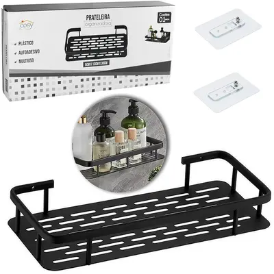 SUPORTE PRATELEIRA ORGANIZADOR DE PLASTICO RETANGULAR COM AUTOADESIVO BLACK 30X13X5CM