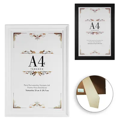 QUADRO PARA DIPLOMAS / CERTIFICADOS A4 DE PLASTICO PRETO / BRANCO 29,7X21CM