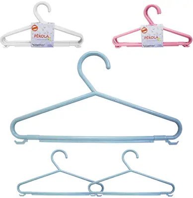 CABIDE ROUPA INFANTIL DE PLASTICO COM GANCHO PEROLA COLORS COM 3 PECAS 27,5X15CM 6MM