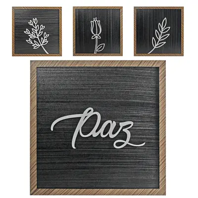 ENFEITE PLACA DECORATIVA DE MADEIRA MDF QUADRADO COM MOLDURA APLIQUE 29X29CM
