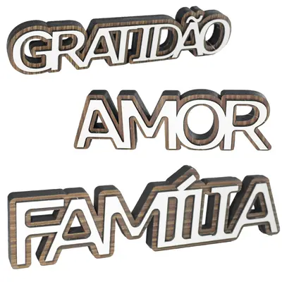 ENFEITE PALAVRA AMOR / FAMILIA / GRATIDAO DE MADEIRA