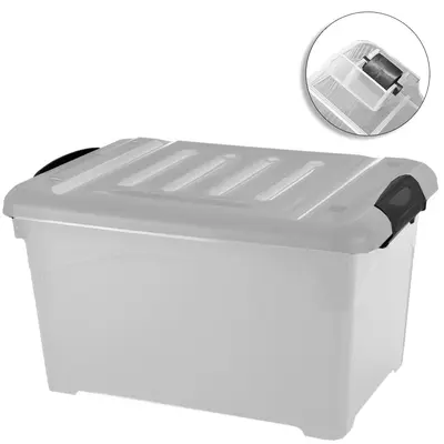 CAIXA ORGANIZADOR CONTAINER DE PLASTICO RETANGULAR COM RODIZIO + TAMPA E ALCA 95L 67C47X40CM