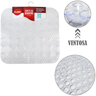 TAPETE DE PISO DE PVC RETANGULAR PARA BANHEIRO COM VENTOSA 44X43CM