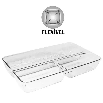 ORGANIZADOR DE PLASTICO PET FLEXIVEL RETANGULAR COM 3 DIVISORIA 26,6X15,5X4CM
