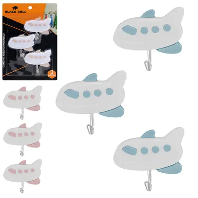 CABIDE GANCHO DE METAL AVIAO AUTOADESIVO COM 3 PECAS 5X4CM