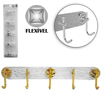 CABIDE GANCHO DE PLASTICO PET FLEXIVEL OVAL COM 5 GANCHOS AUTOADESIVO TRANSPARENTE INOVA